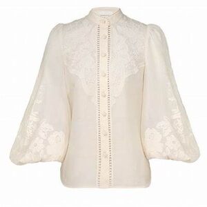 ZIMMERMANN CREAM OTTIE EMBROIDERED BLOUSE AU 1, US 6 Small